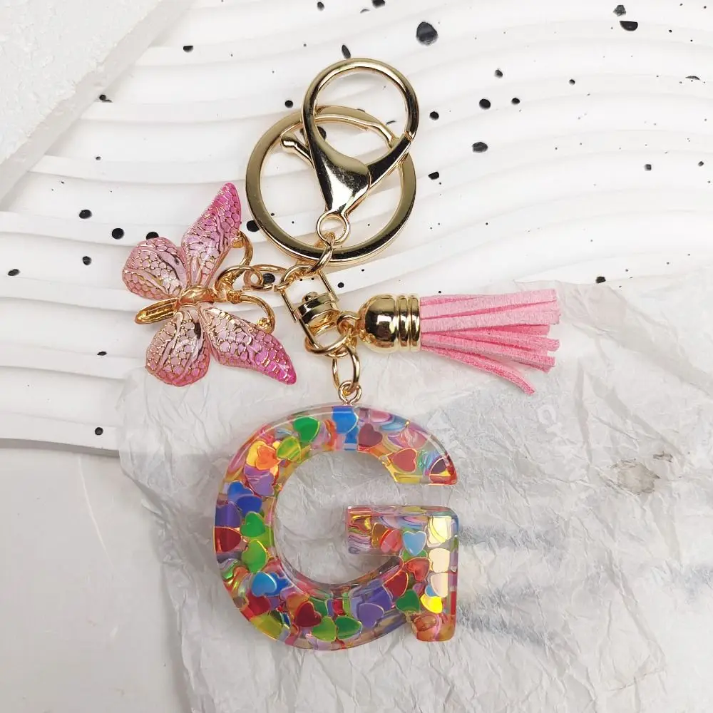 Creative Dreamy 26 Letter Keychain A-Z Sequin Butterfly Initial Keyring Butterfly Pink Alphabet Key Chain Car Accessories