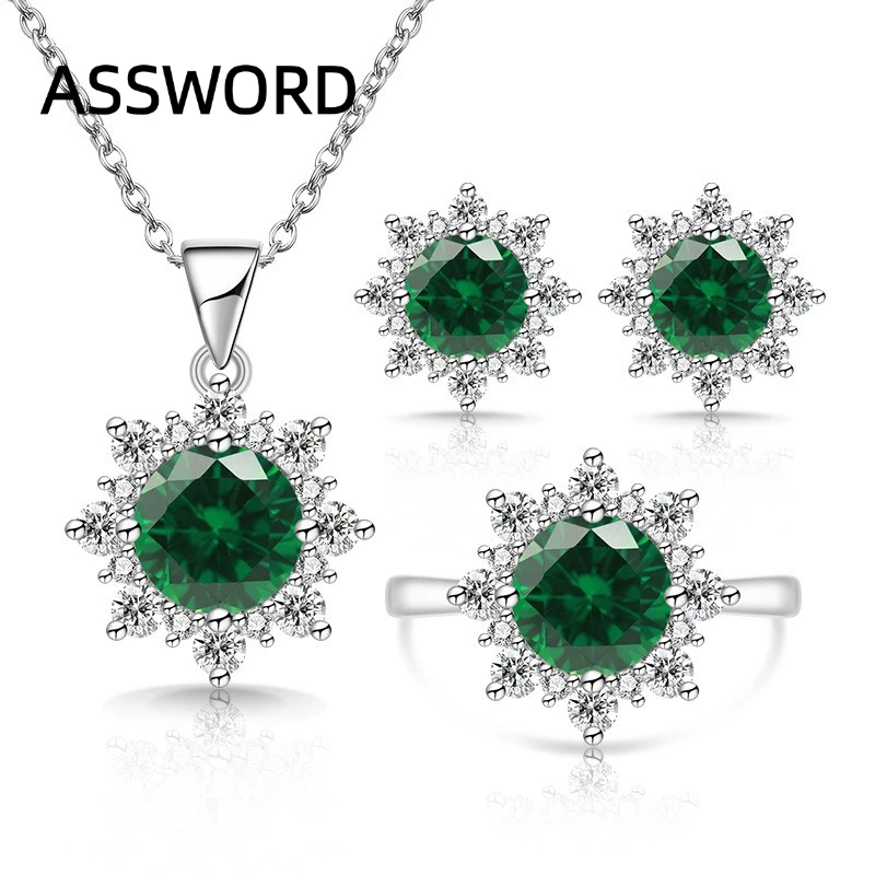 925 Sterling Silber Schneeflocken-Halo Cubic Zirkonia Schmuckset für Damen Anhänger Halskette Ring Ohrstecker Hochzeitsschmuck Geschenk – Detail 4