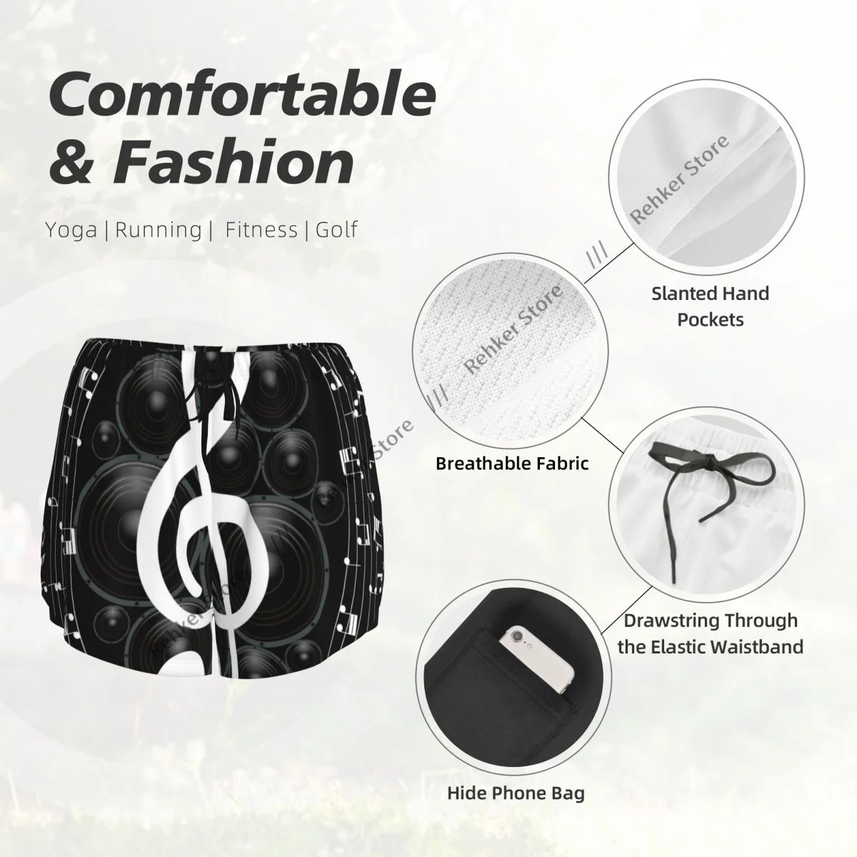 Calções de treino feminino fitness secagem rápida dupla camada shorts notas musicais pessoal atlético yoga calças curtas ginásio leggings