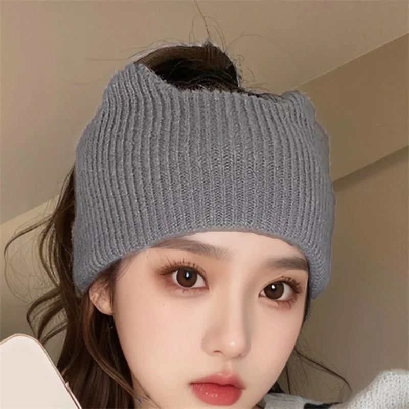 Elastic Sweet Cat Ears Headband Winter Warm Knitted Women Cute Korean Hair Bands Face Washing Wide-brimmed Sports Hair Wrap 2024