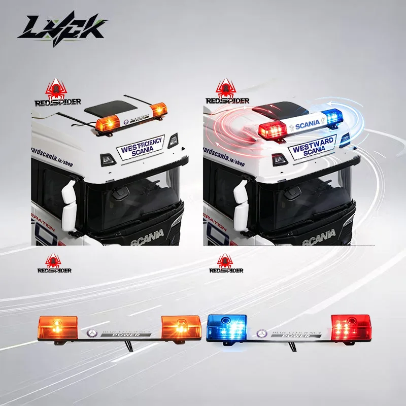 RS Red Spider 360° Rotating LED Beacon Light, Simulated Strobe, For 1/14 Tamiya Scania Fire & Engineering RC Truck