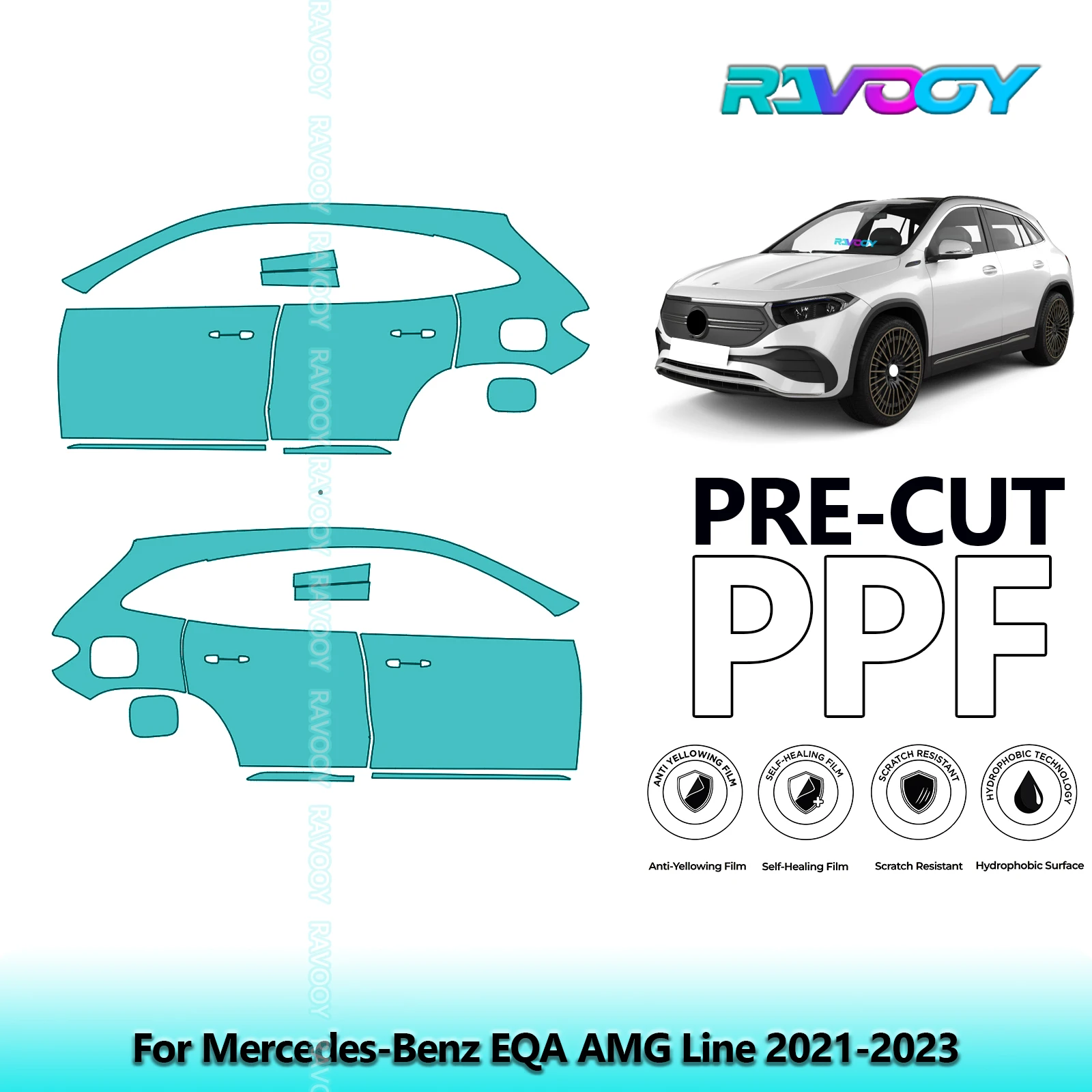 

For Mercedes-Benz EQA AMG Line 2021-2023 8.5mil Clear Matte Pre-Cut PPF Door & A/B Pillar Kit TPU Paint Protection Film Set