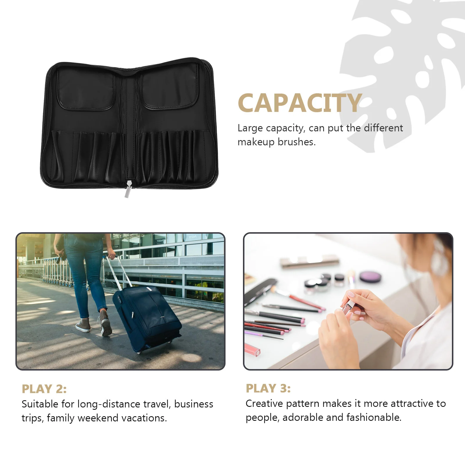 

1Pcs Makeup Brush Bag Durable Zipper PU Organizer for Women Travel Black Makeup Brush Bag Pouch