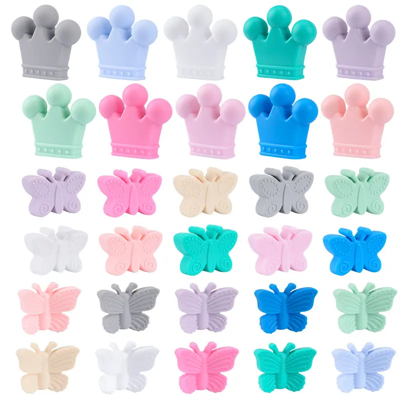 HOT SALE 10pcs/lot Silicone Crown Beads BPA Free Silicon Teething Beads Baby Chew Teething Necklace DIY Pacifier Clips Accessory