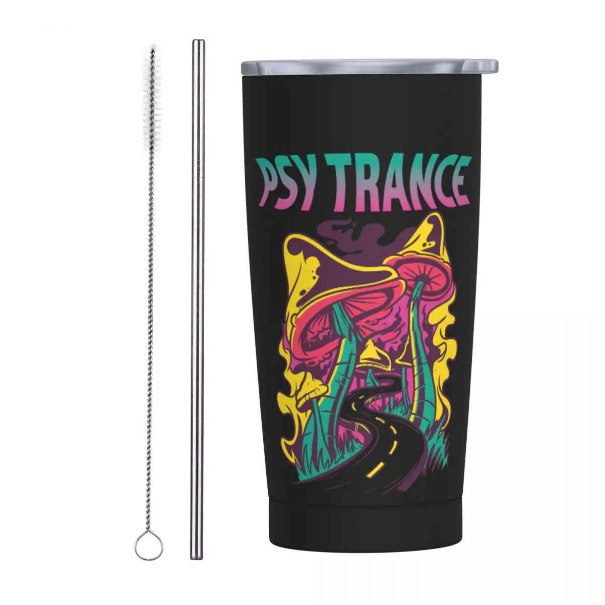 Psytrance Highway Trippy Skull Magic Tumbler Vacuum Insulated Thermal Cup Stainless Steel Double Wall Mug Hot Cold Drink, 20oz