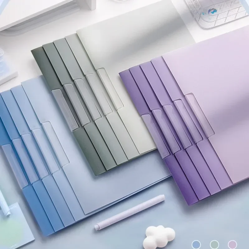 

5pcs Side Opening PP Gradient Folder A4 Pull Rod Data Test Paper File Folder Bag Desk Organizer Office Students Storage Supplies