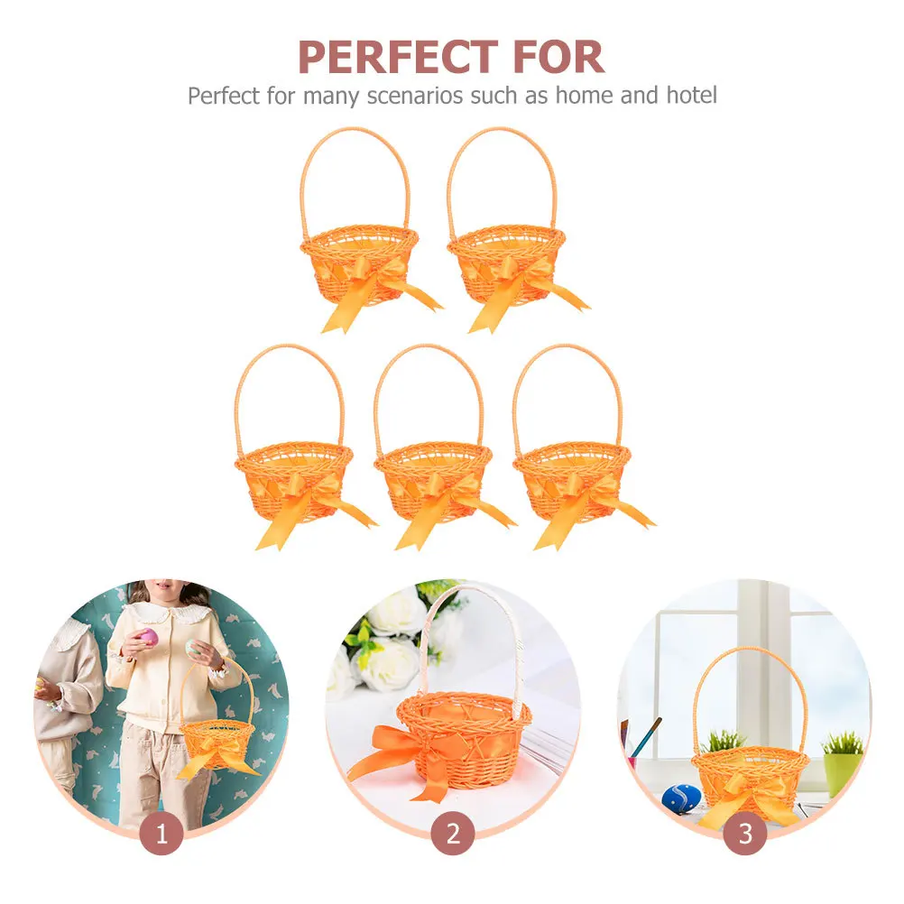 

5Pcs Rustic Handle Woven Flower Basket Small Basket for Wedding Flower Girl Wedding Storage Decorative Photography Props