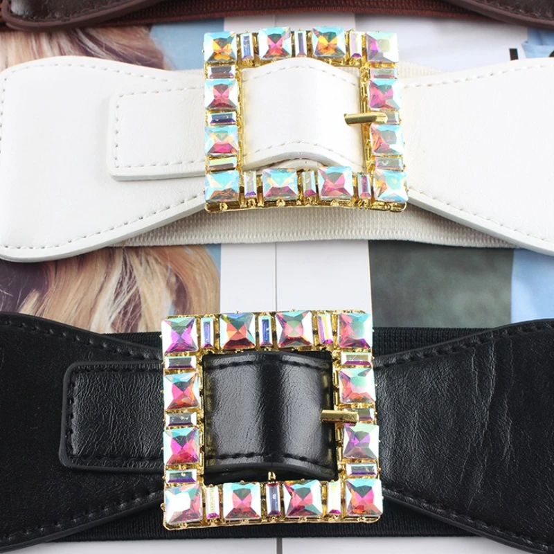 حجر الراين مشد حزام أنثى فتاة مصمم فاخر واسعة مطاطا Cummerbund أحزمة أنيقة للنساء فستان الشرير القوطية حزام الخصر