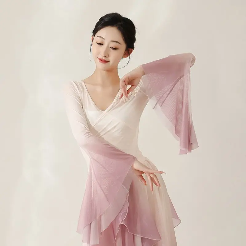 Performance de séparés euse classique 303 pour femmes, vêtements de danse en forme de papillon, danse folklorique de style chinois, robe rose et verte