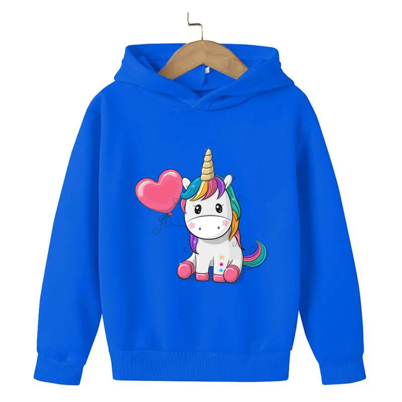 Children Baby Girl 2024 Spring Autumn New Style Cartoon Unicorn Pattern Printed Hoodie Fashion Casual Long Sleeve Hooded Tops