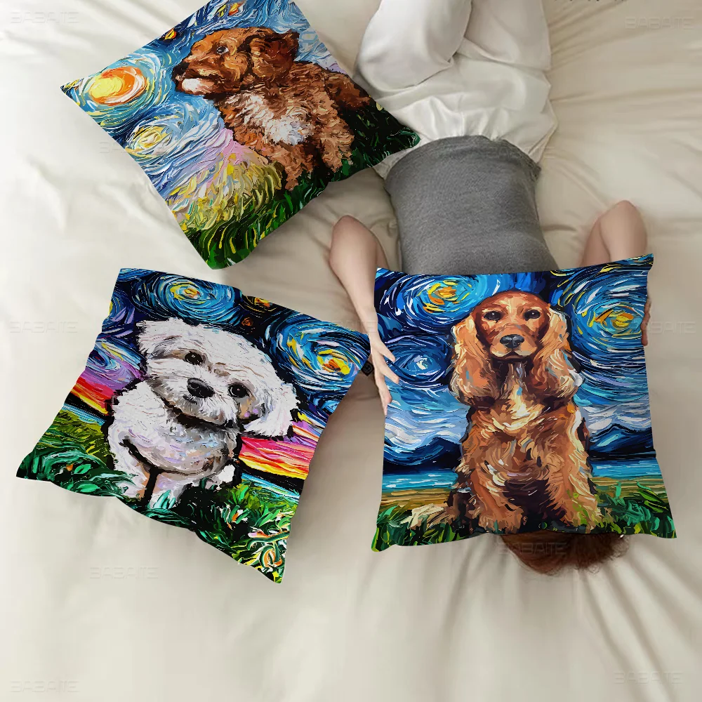 

Dog Starry Night Van Gogh Anime Cushion Cover 30x50 Polyester Sofa Cushions Decorative Throw Pillows Home Decoration Pillowcove