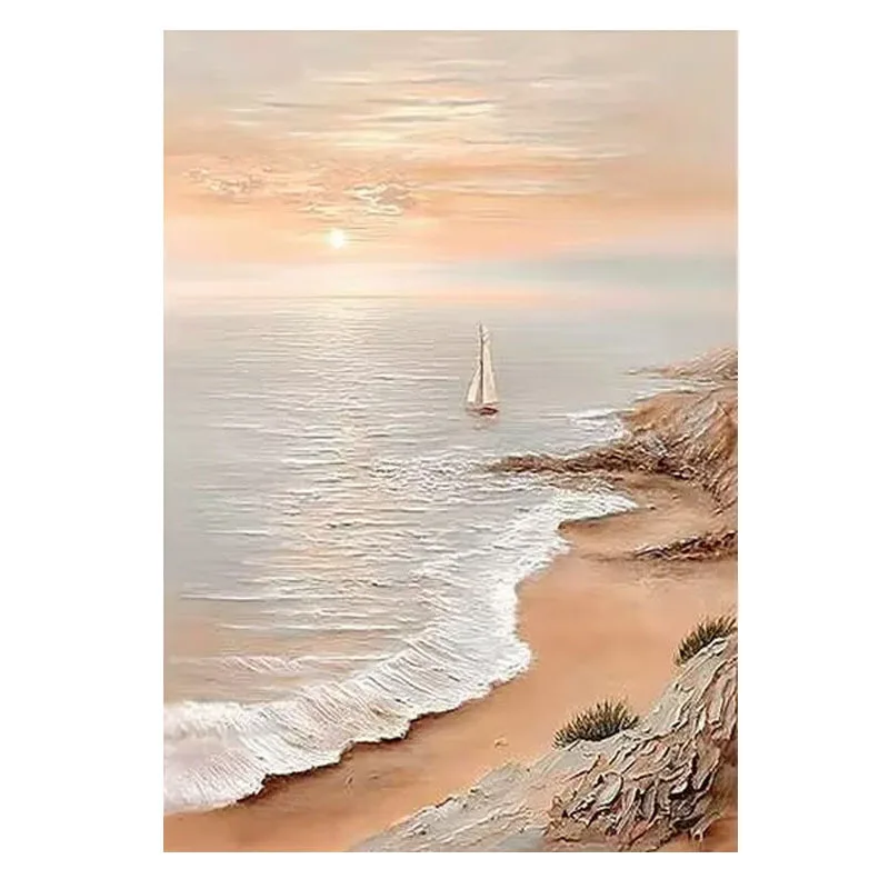 

Pure hand-painted oil painting smooth sailing, living room decorative painting, cream wind, sea wave sunrise three-dimensional t