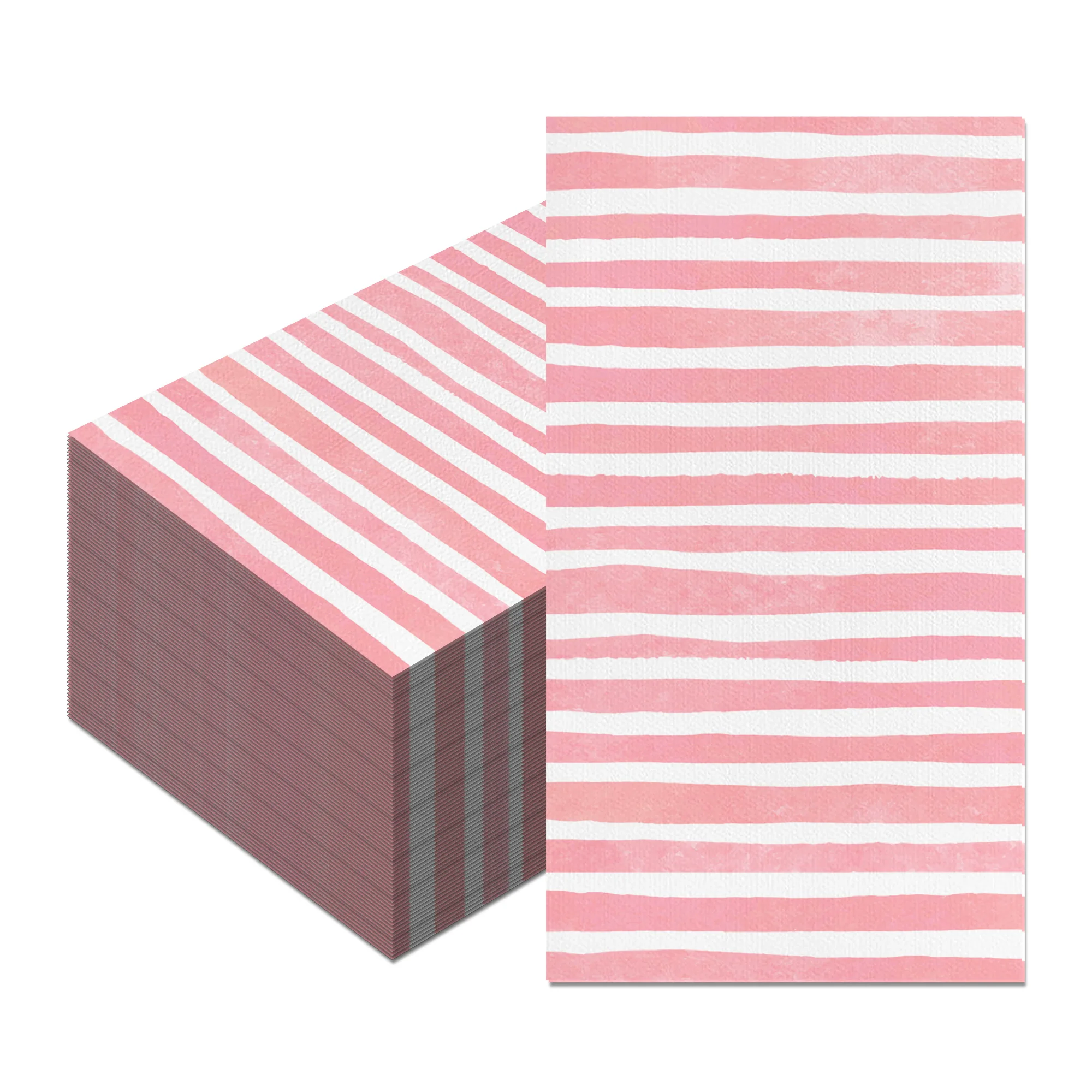 100pcs Disposable Guest Paper Towels Soft Pink White Horizontal Stripe Pattern Napkins for Holiday Table Decoration