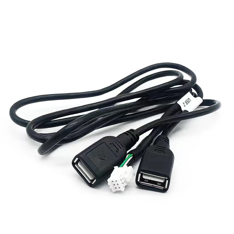 1PC Multimedia Car Player Wire Harness Plug Connector 6 Pin Dual USB Interface Cable Adapter For Android Radio Navigation