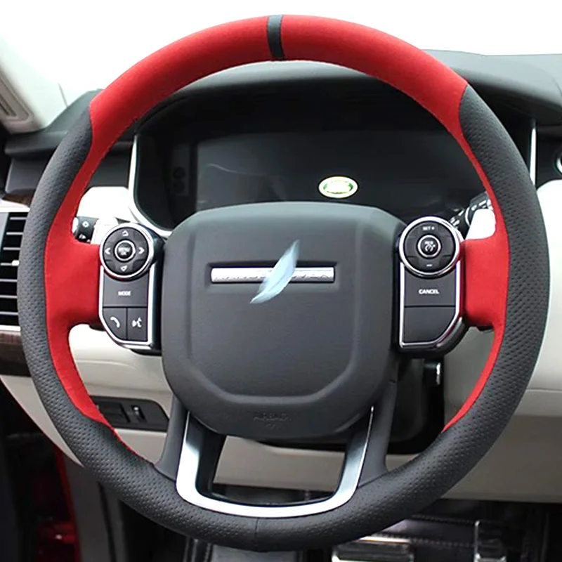 

Сшитый вручную нескользящий красный замшевый кожаный чехол на руль автомобиля для Land Rover Range Rover 2014 2015 2016, салон автомобиля