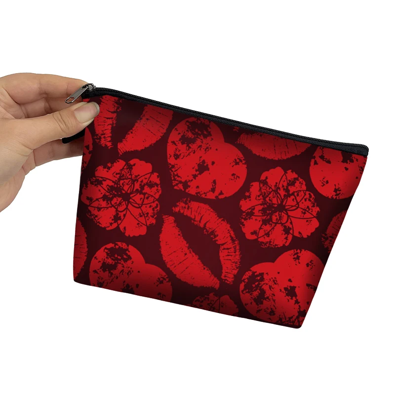 Sexy Red Lips Print Cosmetic Cases Women Makeup Bag Ladies Portable Toiletry Bags Small Storage Bag Zipper Pouch Organizer Gift