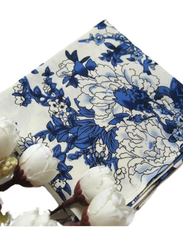 Ultramiękkie bawełniane chusteczki damskie z motywem piwonii, niebiesko-biała porcelana, szalik przeciwsłoneczny, kwadratowe apaszki.