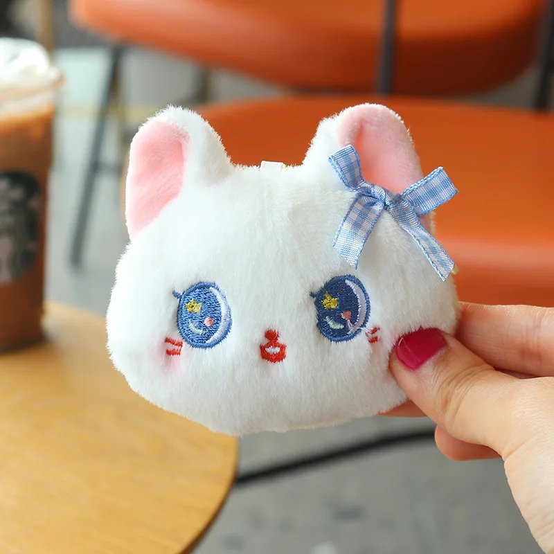 new exquisite Cartoon Cute bow cat coin purse plush girl heart earphone bag coin bag claw machine bead chain doll pendant