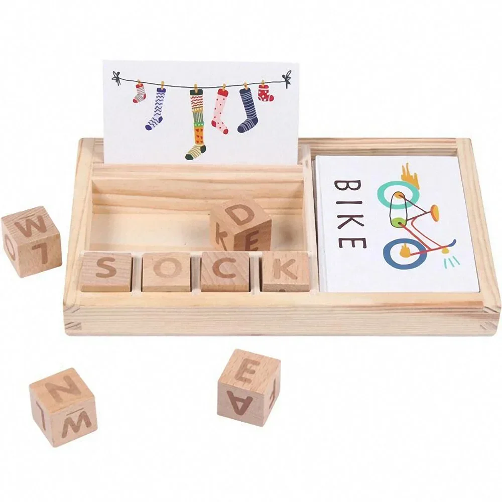 NEW Wooden Spelling Words Alphabet Puzzle Funny Montessori Cognitive 3D Puzzles Educational Learning Toy for Kids Baby Gifts Toy