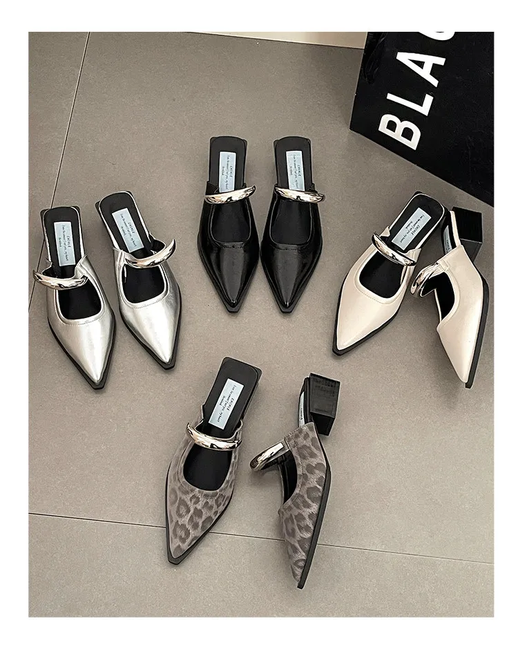 

Изысканные женские туфли на высоком каблуке с металлической пряжкой и заостренным носком в стиле ретро, универсальные для повседневной носки