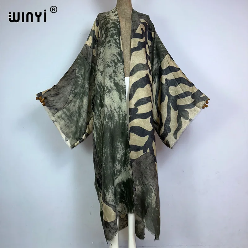 WINYI kimono Africa boho print Caftans beach swimwear 2023 Elegant Cardigan sexy Holiday maxi beach wear swimsuit summer dress