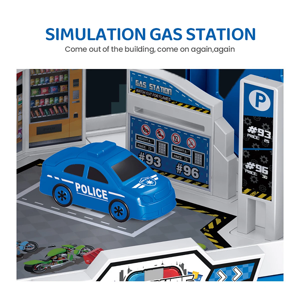 DIY Assembled Track City Parking Lot Lights Rail Car Inertia Vehicle Engineering Car Toys with 3 Piece Alloy Race Car Boys Gift