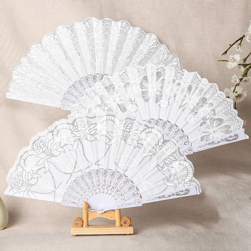 Fashion Wedding White Folding Fan Wedding Cosplay Party Home Decorative Dance Fan Ancient Style Bride Hand Fan Decoration