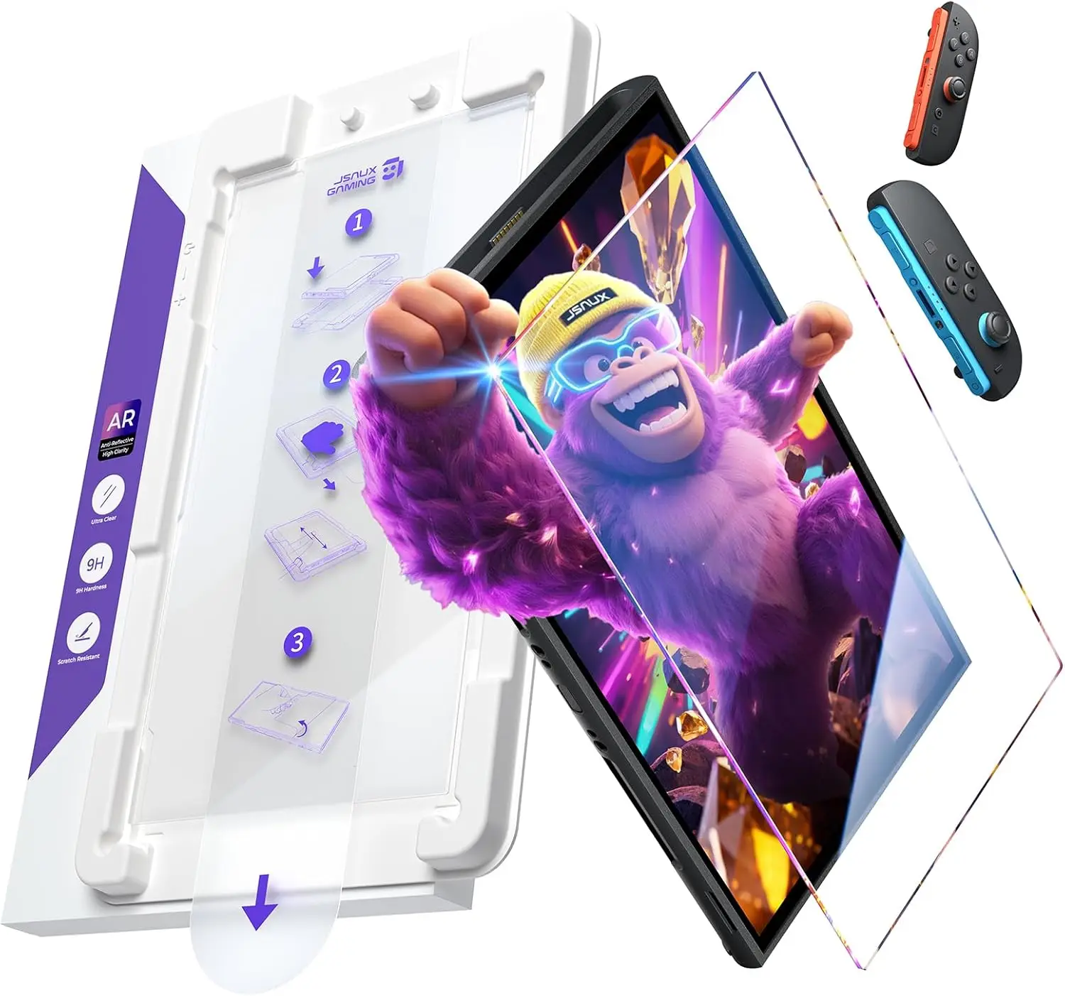 JSAUX Obsidian AR Tempered Glass Screen Protector for Switch 2 with Easy-Install Guide Frame,High Transparency AR Coating,1 Pack