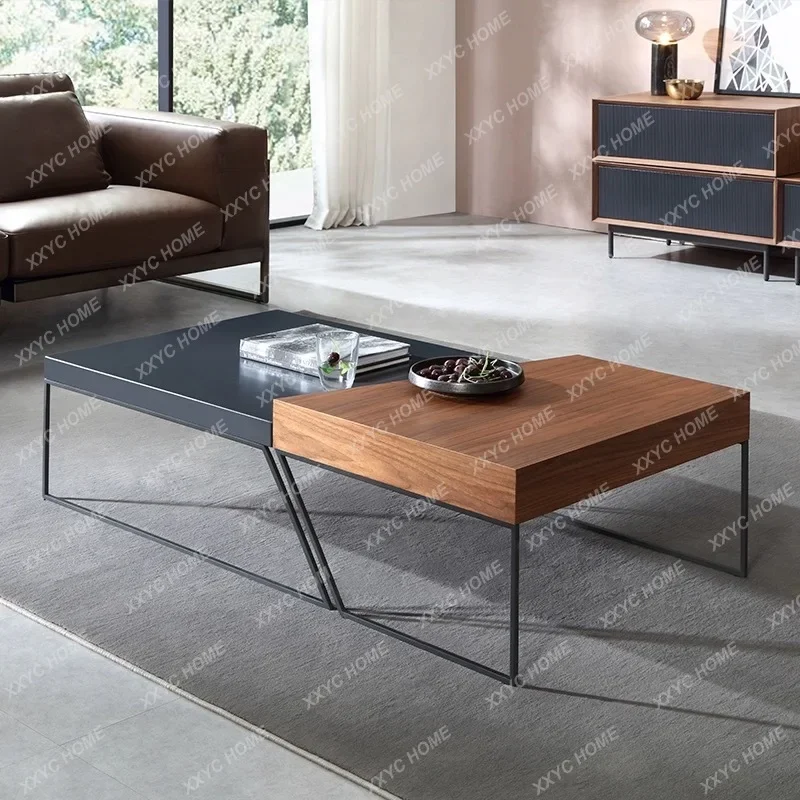 

YYj Living Room Coffee Table Luxury Metal Wood Modern Coffee Tables Base Square Design Table Basse De Salon Furniture Hom