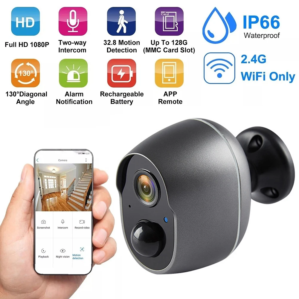 1080P Wireless Security Camera 3MP Rechargeable Battery Outdoor Waterproof Two-way Talk Night Vision Camera Surveillance Camera