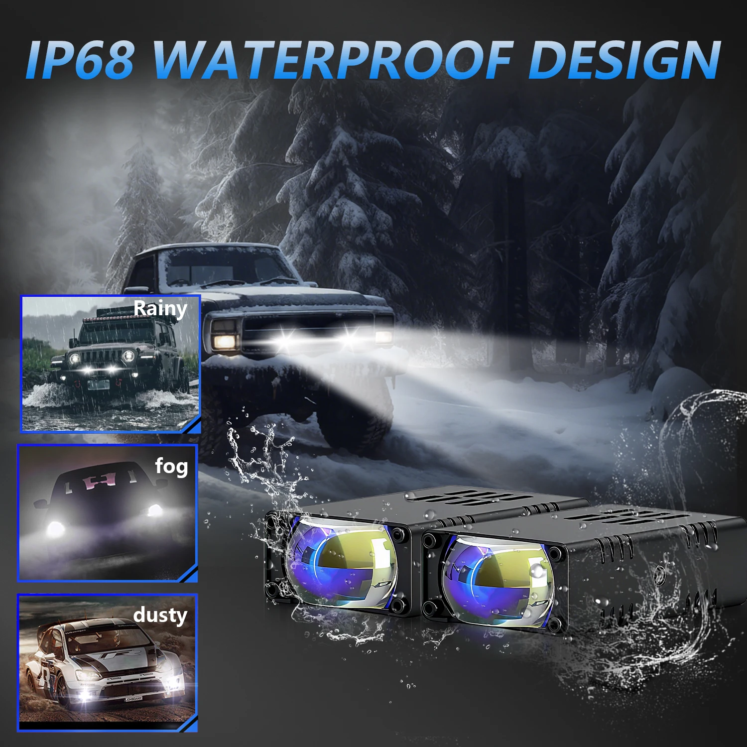S7 Auto Grille Mesh Aux Lamp 32W Two Eyes Blue Film Dual Light 3 Wire Cord White High Beam Yellow Low Beam Universal