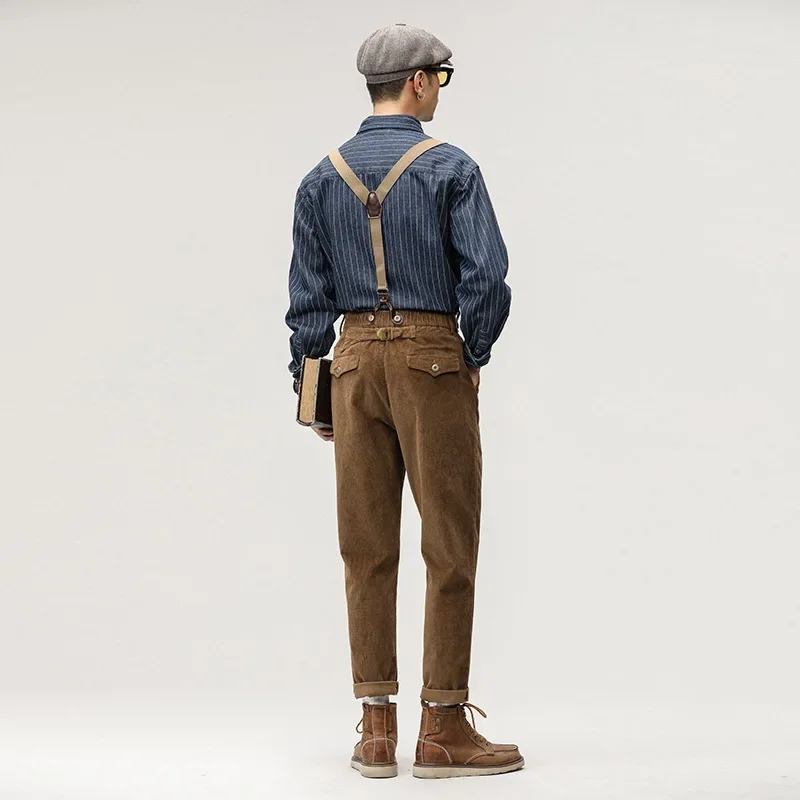 Mens Rompers Autumn and Winter Corduroy Strap Pants Men Vintage Sling One Piece Casual Long Pants Overalls for Men