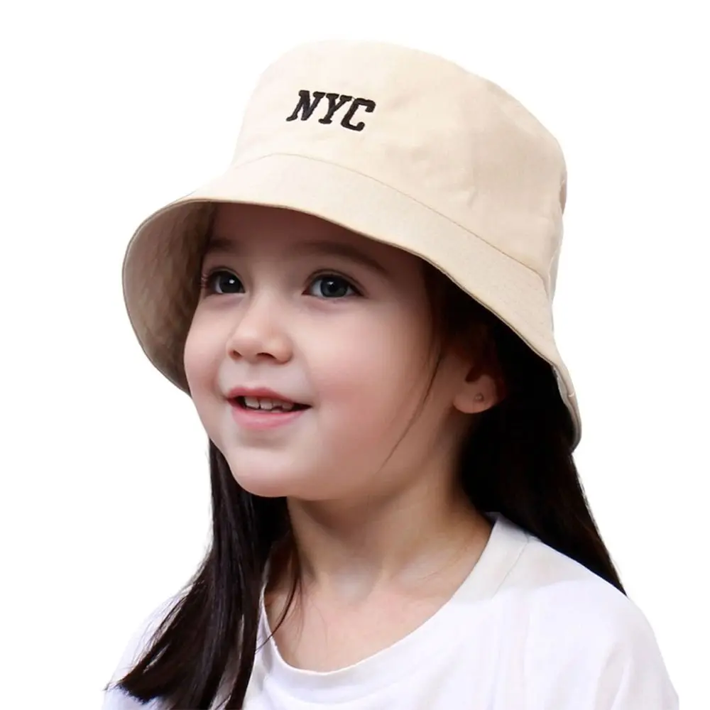 قبعة دلو قطنية للأطفال بحروف مطرزة ، حافة واسعة ، لعب في الهواء الطلق ، حماية من الشمس ، أولاد وبنات ، غير رسمية