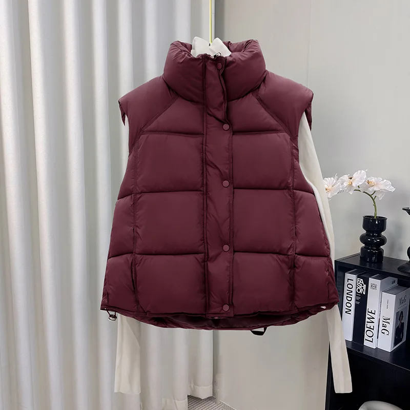

Female Stand Collar Thickened Down Vest New Winter Sleeveless Puffer Vest Waistcoat Ultra Light Windproof Outwear Women