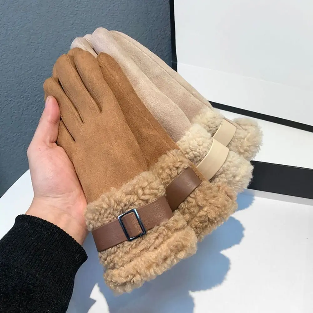 Sarung Tangan Wanita Suede Baru Berbahan Fleece Tebal Hangat, Dapat Digunakan di Layar Sentuh, Sarung Tangan Bersepeda Anti Angin, Pelindung Dingin, Sarung Tangan Ski Luar Ruangan