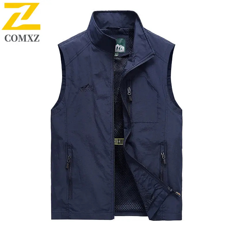 Spring and Autumn 6xl Vest Men's Techwear Zipper Pocket Sleeveless Work Jacket Reporter Director Photography Windproof Waistcoat