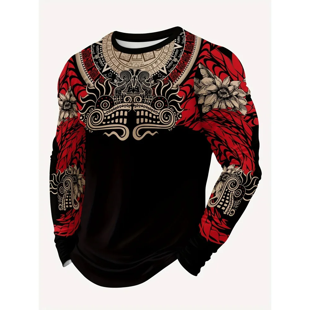 جديد الربيع والخريف الرجال عادية ثلاثية الأبعاد طباعة كم طويل تي شيرت شيك تمتد البلوز القمم البلوز المتضخم Y2K الشارع الشهير