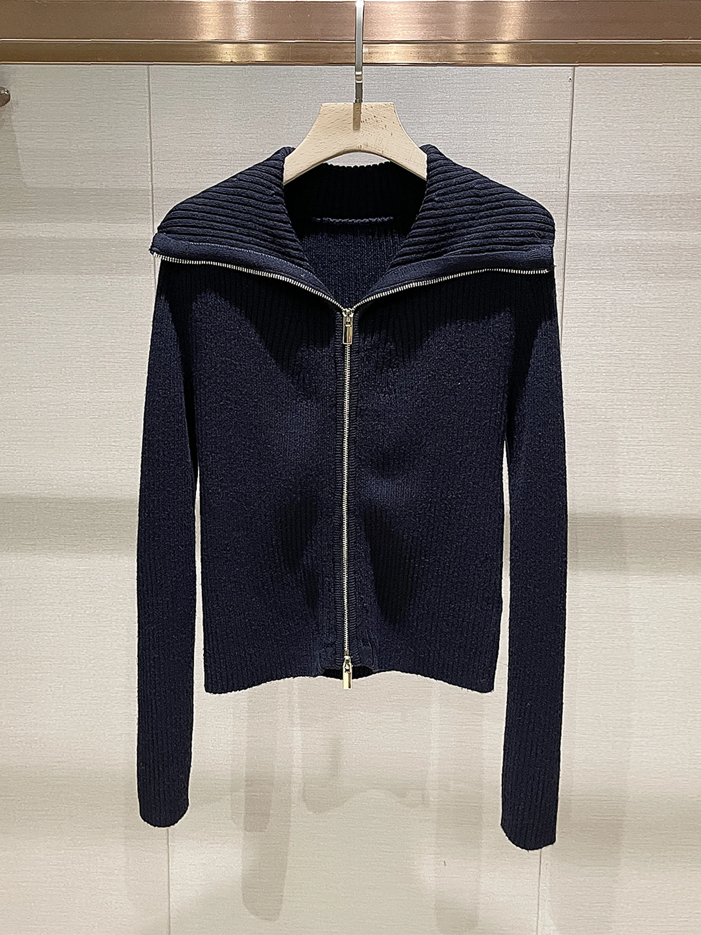 

Ele Woolen Knitted Long Sve Zipper Collar Base Layer Top in Royal Blue for Women Casual Comfortable Spring New Arrival