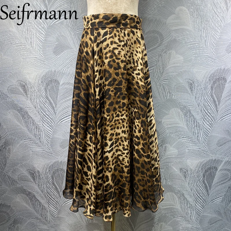 

Seifrmann 2026 Summer Women's clothing New Fashionable Silk Leopard Print Waist cinching Long Half Skirt
