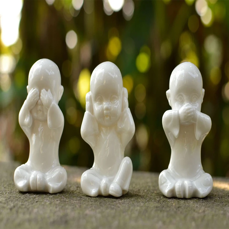 

Ceramic Three No Small Monk Ornament Do Not Look, Do Not Listen, Do Not Say Zen Home Decorations Fortune Feng Shui Ornaments
