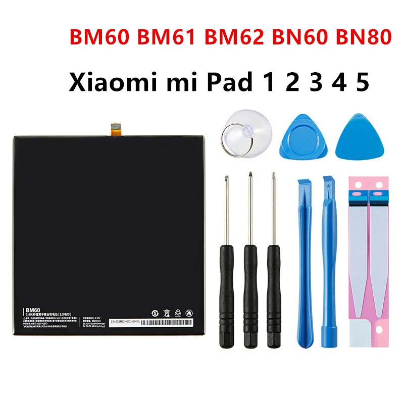 

Xiao mi 100% Orginal BM60 6520mAh Battery For Xiaomi Pad 1 Mipad 1 A0101 BM60 High Quality Tablet Replacement Batteries +Tools