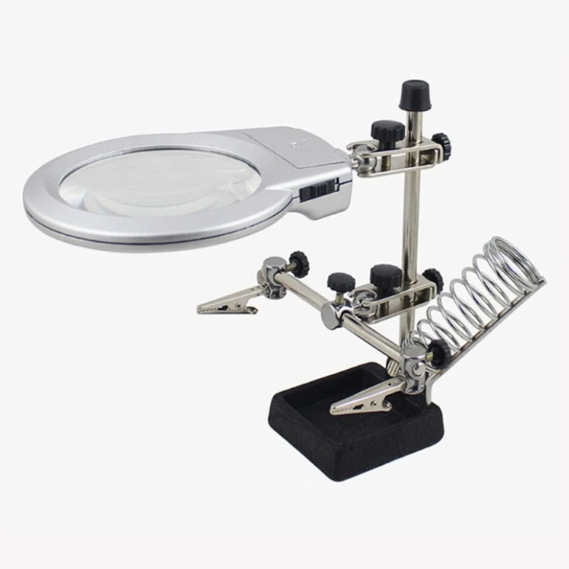 

2.5x 6x Metal Helping Hands Soldering Iron Welding Stand Station 2LED Clip Magnifier Magnifying Glass with LED Lights Loupe