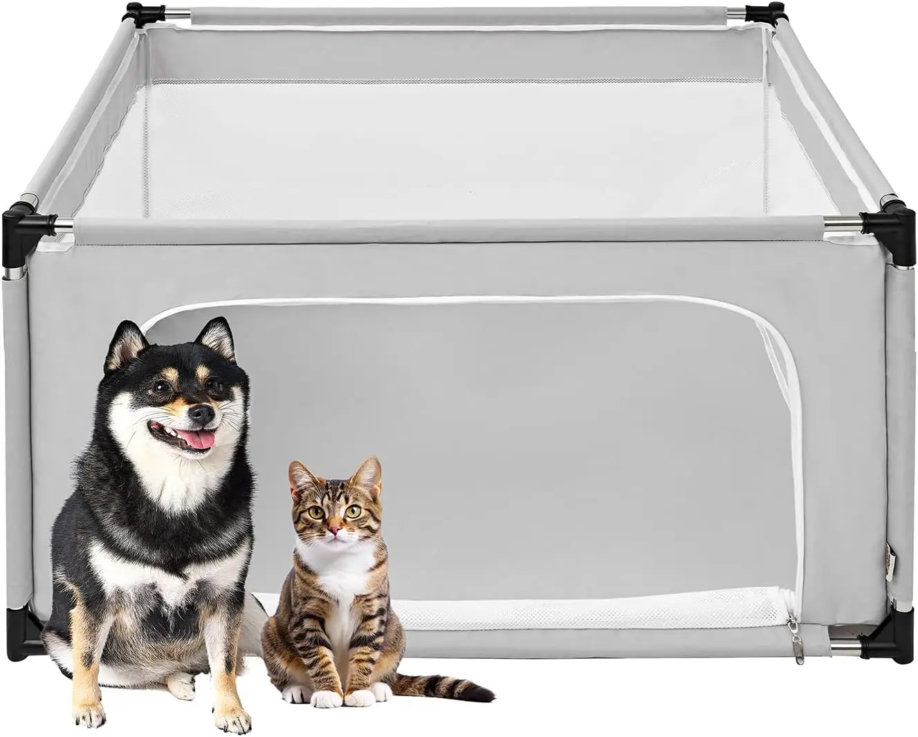 

42x42x26 Inch Pet Playpen with Door for Dogs and Cats, Indoor Outdoor Use, Heavy-Duty Oxford Steel Frame in Sliver Grey