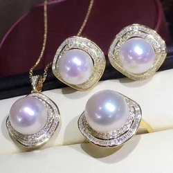 MeiBaPJ 10-11mm 925 Silver Natural White Pearl Fashion Jewelry Set Pendant Earrings Ring Fine Wedding Jewelry for Women