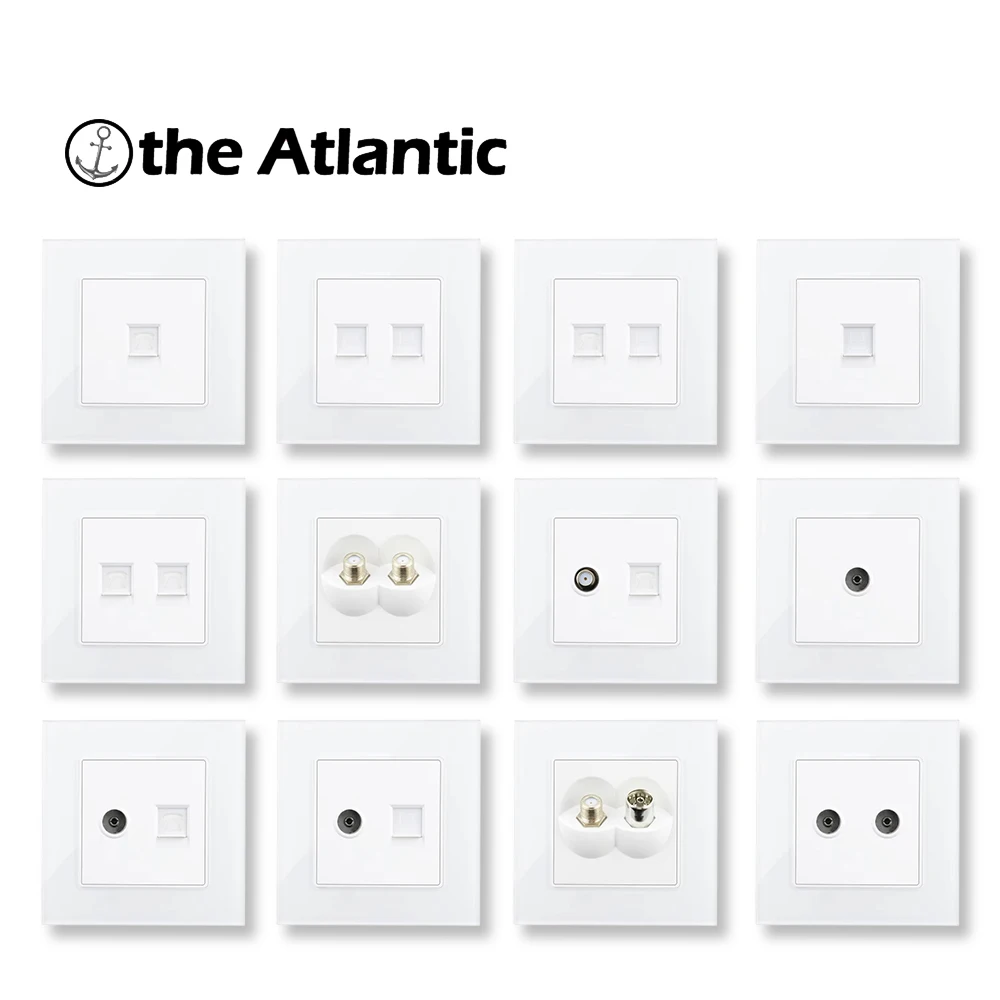 86 Type Cat5e RJ45 & TV Socket Computer Data Plug Satellite Antenna Television Signal Telephone Cat3 Jack White Glass TV Socket