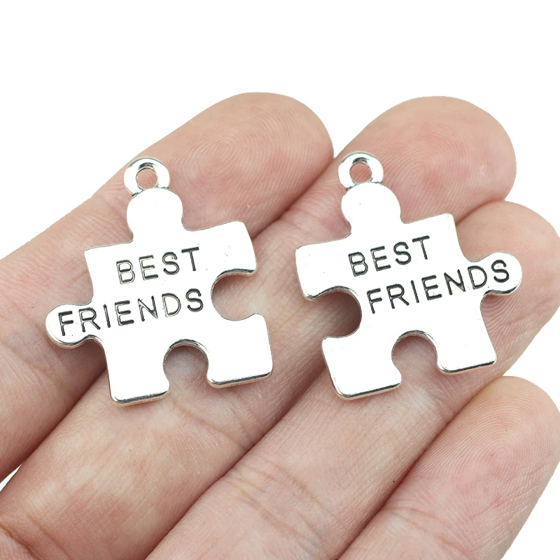 5 piece 23*27mm Puzzle Forever Friend Charms Antique Silver Color Best Friends Pendants For Girl DIY Jewelry Making