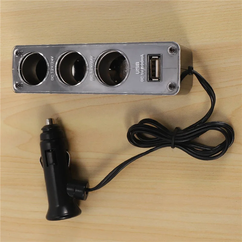 

N15R-5X 3 WAY MULTI SOCKET CAR CIGARETTE LIGHTER SPLITTER USB PLUG CHARGER DC 12V/24V Triple ADAPTER With USB Port