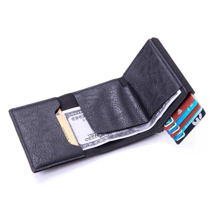 fiber Credit Card Holder Wallets Men Brand Rfid Black brown Magic Trifold Leather Slim Mini Wallet Small Money Bag Male Purses