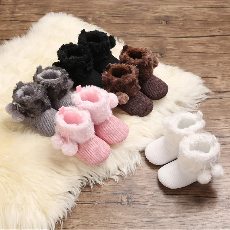 

New Winter Newborn Baby Anti Slip Walking Shoes Comfortable And Cute Little Plush Ball Warm Corduroy Cotton Shoes For Babies
