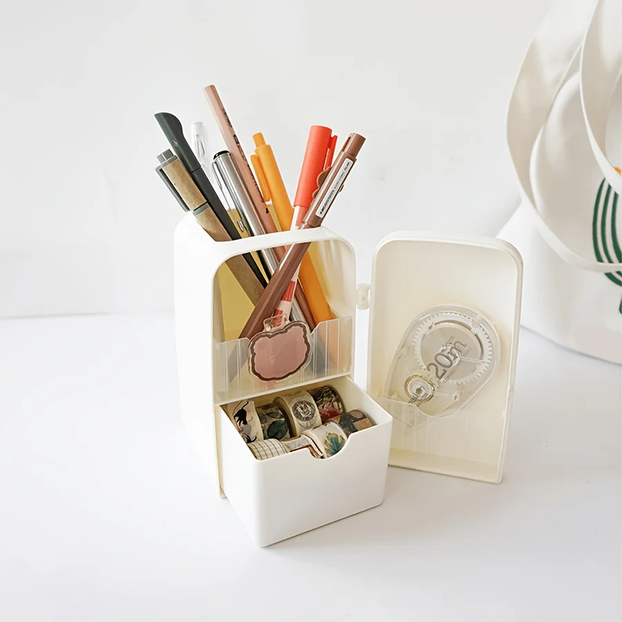 Fridge‑Shaped Desk Organizer, Flip‑Top Lid Drawer Pen Holder, Storage Box for School Office Stationery
